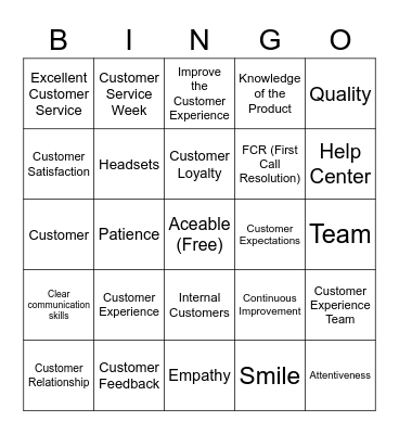 Customer Service Week 2019 Bingo Card
