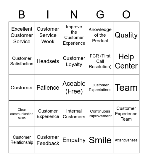 Customer Service Week 2019 Bingo Card