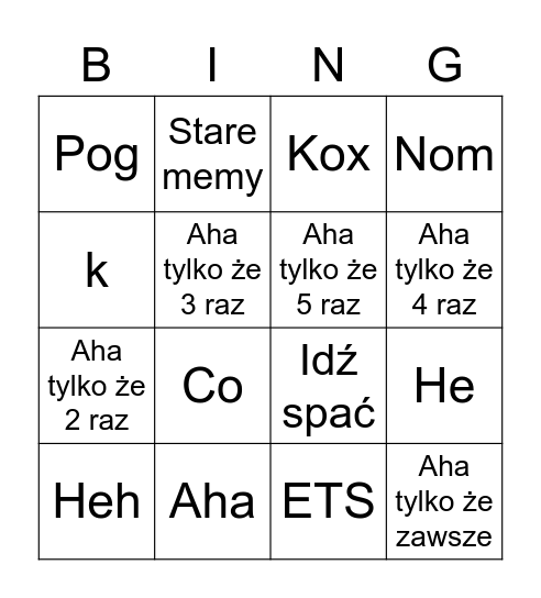 Janomanowe-bingo odpowiedzi Bingo Card