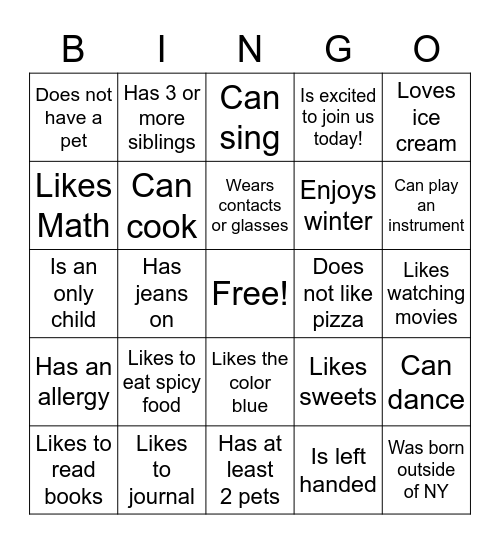 Energizer Bingo Card