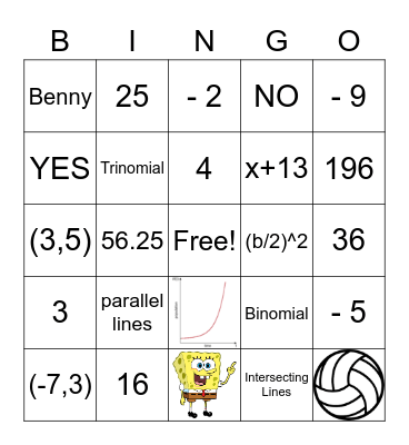 Algebra Bingo Card