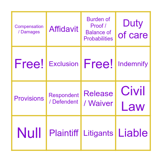 Civil Law Lingo Bingo Card