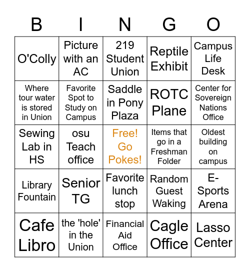 Tour Guide bingo Card