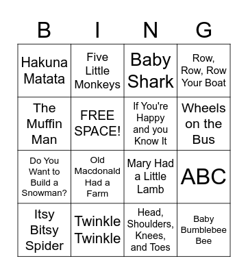 Song Bingo Card