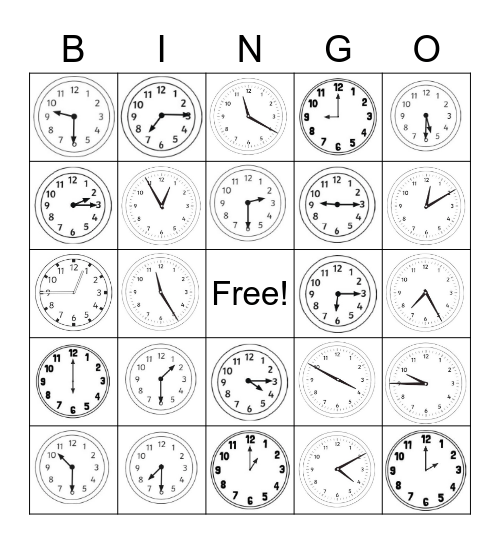 Telling the Time Bingo Card