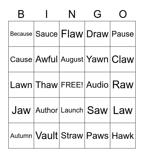 Au/ Aw Bingo Card