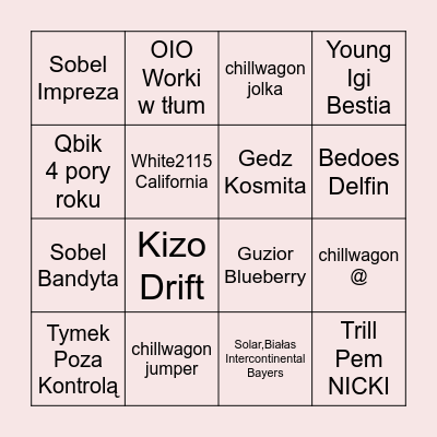 piosenki na melinie Bingo Card