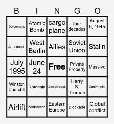 The Cold War Bingo Card