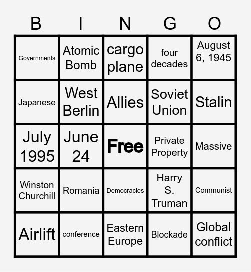 The Cold War Bingo Card