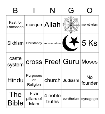 World Religions Bingo Card