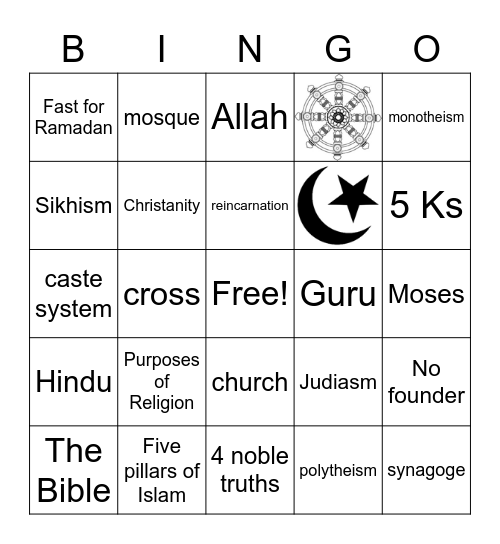 World Religions Bingo Card