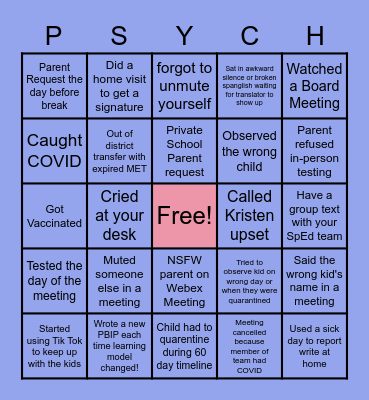 School Psych 20-21 BINGO Card