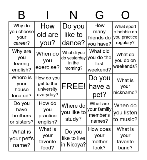 Untitled Bingo Card