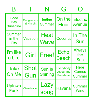 BINGO CDO - Les chansons d'été Bingo Card