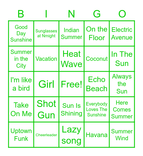 BINGO CDO - Les chansons d'été Bingo Card