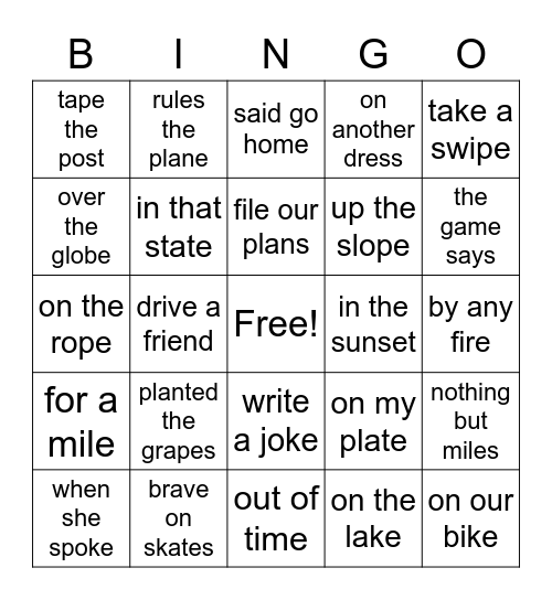 Unit 11 Phrase Bingo Card