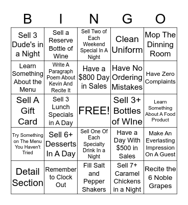 Server BINGO! Bingo Card