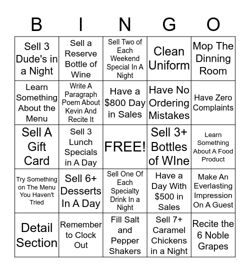 Server BINGO! Bingo Card