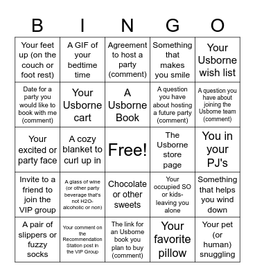 Usborne Party Bingo Card
