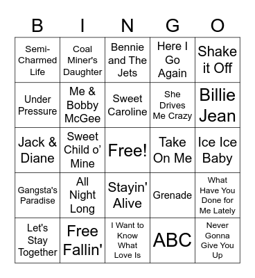 Name the Artist Bingo Card