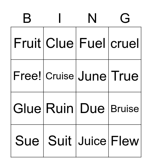 Ui/Ue Bingo Card