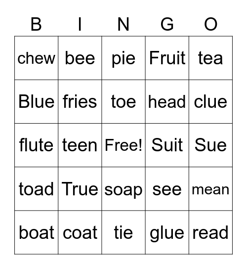 Vowel Team Bingo Card
