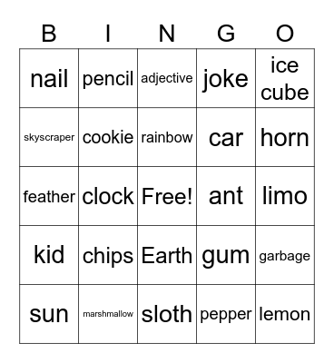 Ms. Bailey Adjective Bingo Card