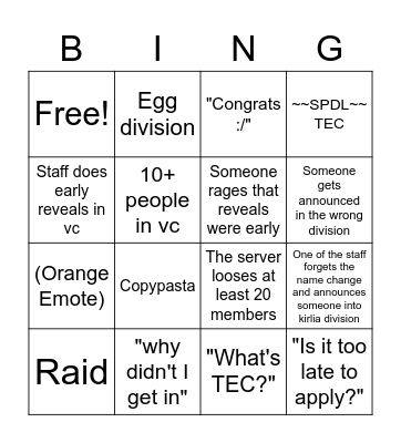 TEC Coach Announcements Bingo Card