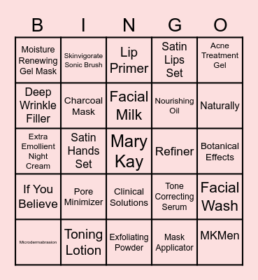 Mary Kay Bingo Card