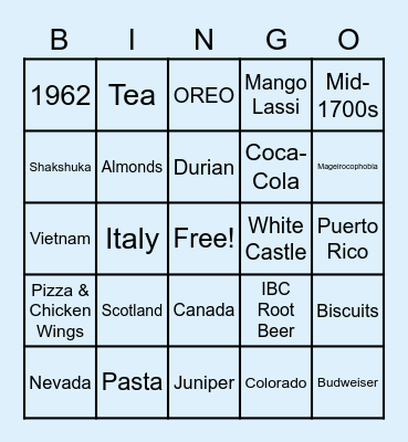 Food & Drink BINGO Card