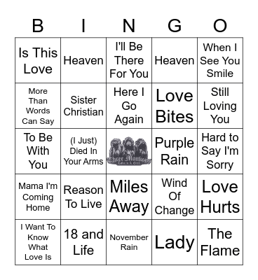 Power Ballads Bingo Card