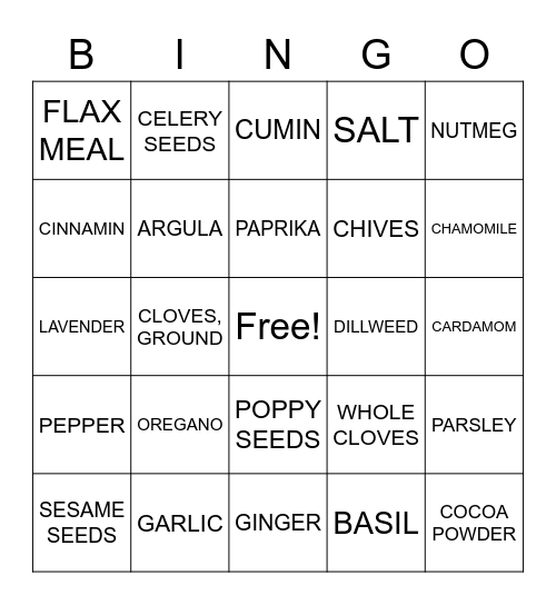 HERBS AND SPICES Bingo Card