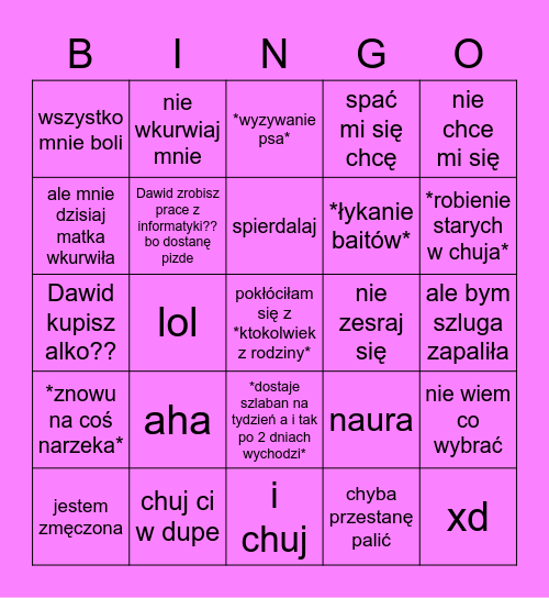 bingo z Sarcią Bingo Card