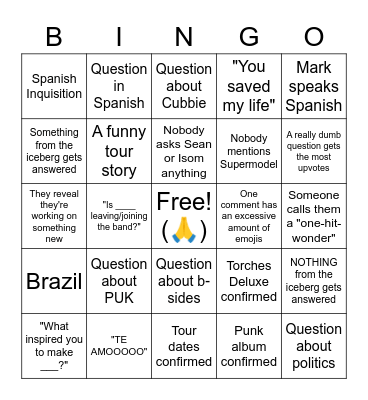 FTP AMA Bingo Sheet Bingo Card