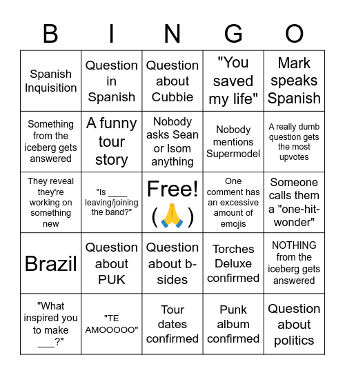 FTP AMA Bingo Sheet Bingo Card