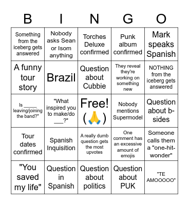 FTP AMA Bingo Sheet Bingo Card