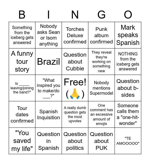 FTP AMA Bingo Sheet Bingo Card