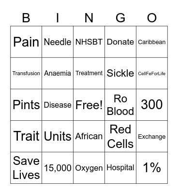 Sickle Cell Bingo Card