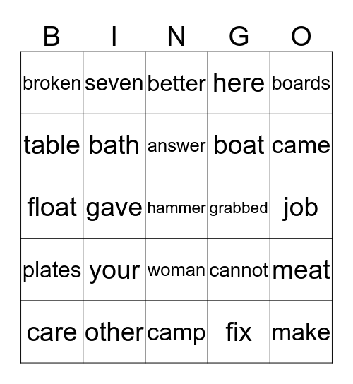 Lesson   17 Bingo Card