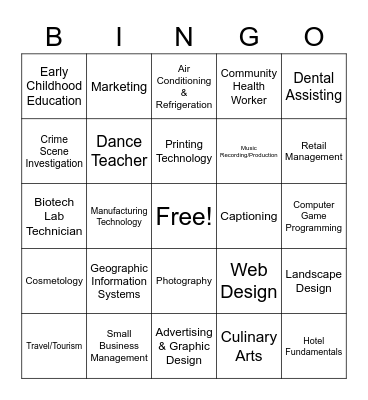 Community College CTE Bingo Card