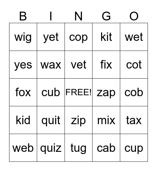 Word Bingo! Bingo Card