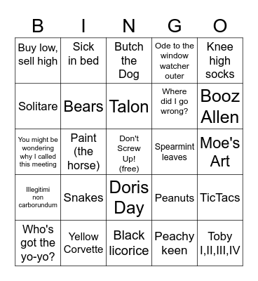 Moe Bingo! Bingo Card