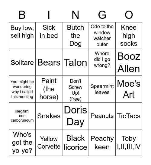 Moe Bingo! Bingo Card
