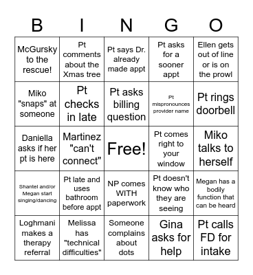 Behavioral Health Bingo Card