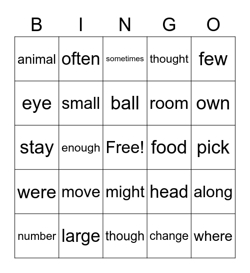 Unit 7 High Frequency Words Bingo Card