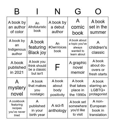 Adult Summer Reading Bingo Card