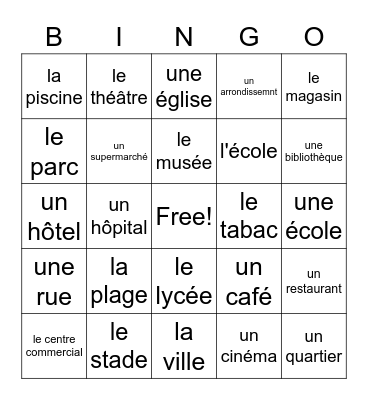 la ville/ places Bingo Card