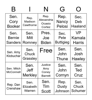 Summer Politician Bingo Card