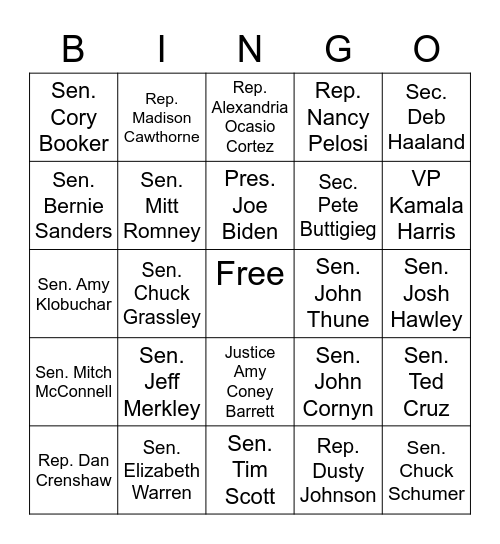 Summer Politician Bingo Card