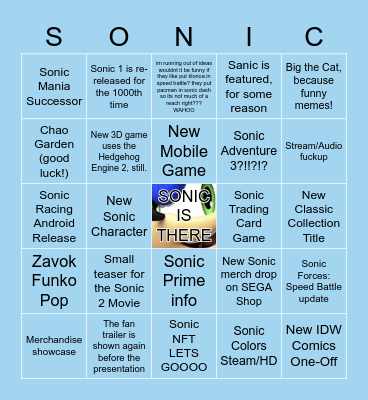 SONIC 30TH ANNIVERSARY STREAM Bingo Card